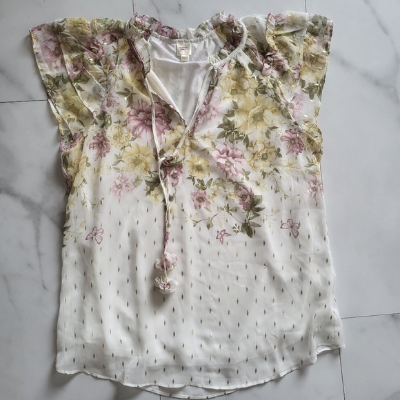 Autres Filles Tops - White Floral Blouse Autres Filles XS Dainty Feminine Spring Easter fairycore